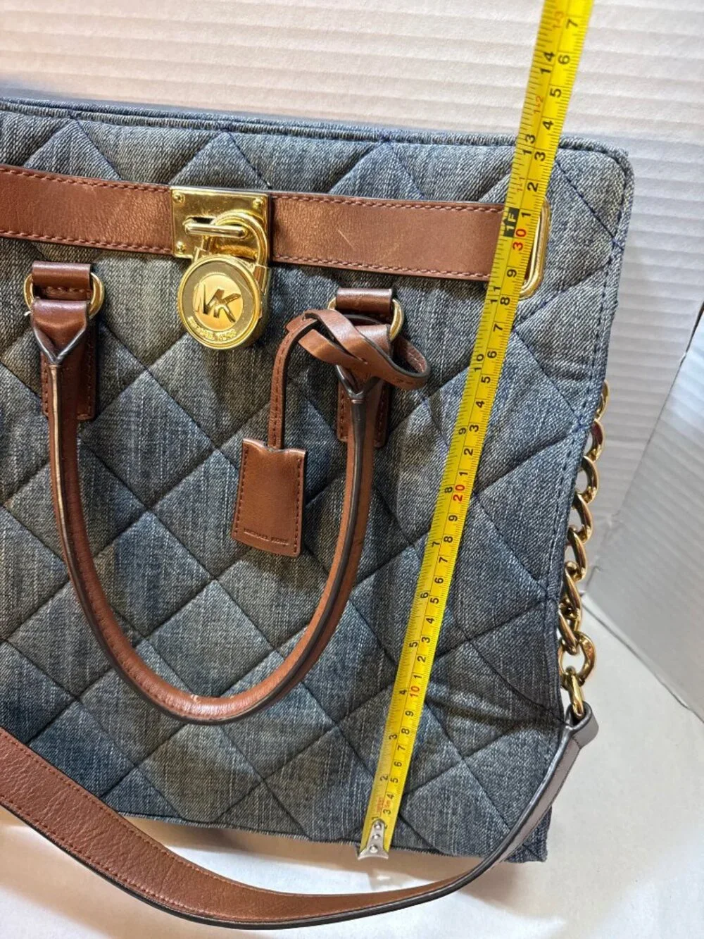 Michael Kors Quilted Denim Tote Bag with Leather Trim